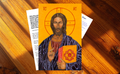 Christ pantocrator icon, a letter, and prayer card