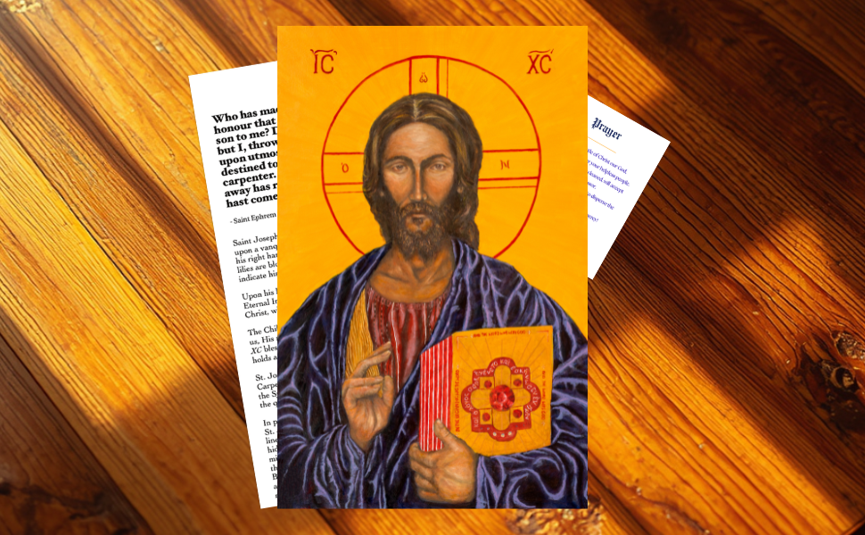 Christ pantocrator icon, a letter, and prayer card